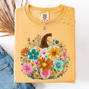 Large Mustard Pumpkin Floral Watercolor Leopard Print Pumpkins Bouquet Halloween Fall Comfort Colors Tee