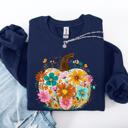  Pumpkin Floral Halloween Fall Autumn Harvest Sunflowers Seasonal Print Sweatshirt