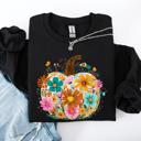 Small Black Pumpkin Floral Halloween Fall Autumn Harvest Sunflowers Seasonal Print Sweatshirt