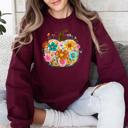 XXXL Maroon Pumpkin Floral Halloween Fall Autumn Harvest Sunflowers Seasonal Print Sweatshirt