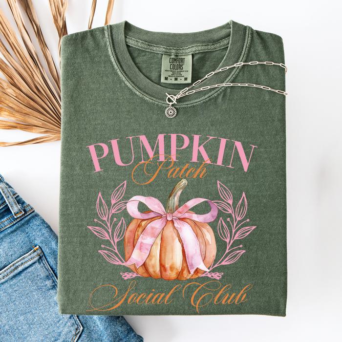 Pumpkin Patch Social Club Watercolor Leopard Print Pumpkins Hand Painted Bouquet Autumn Harvest Comfort Colors Tee
