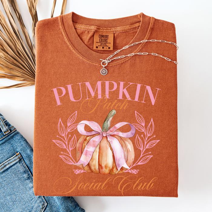 Pumpkin Patch Social Club Watercolor Leopard Print Pumpkins Hand Painted Bouquet Autumn Harvest Comfort Colors Tee