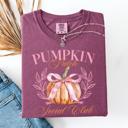 Medium Berry Red Pumpkin Patch Social Club Watercolor Leopard Print Pumpkins Hand Painted Bouquet Autumn Harvest Comfort Colors Tee