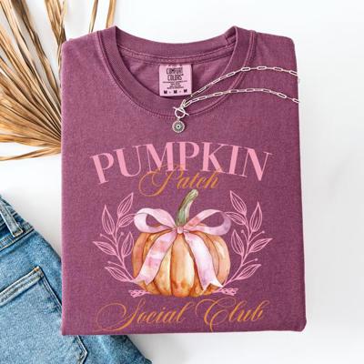 Pumpkin Patch Social Club Watercolor Leopard Print Pumpkins Hand Painted Bouquet Autumn Harvest Comfort Colors Tee