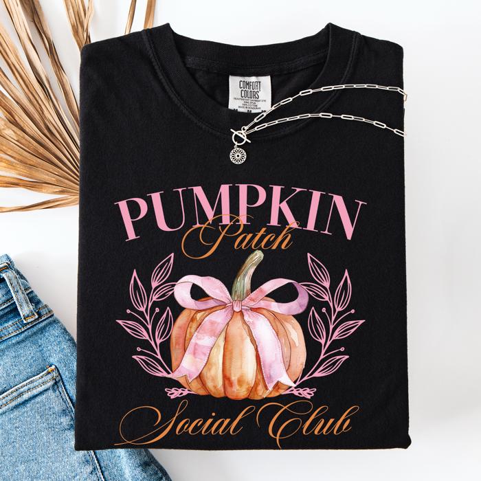 Pumpkin Patch Social Club Watercolor Leopard Print Pumpkins Hand Painted Bouquet Autumn Harvest Comfort Colors Tee