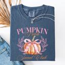 Small Denim Blue Pumpkin Patch Social Club Watercolor Leopard Print Pumpkins Hand Painted Bouquet Autumn Harvest Comfort Colors Tee