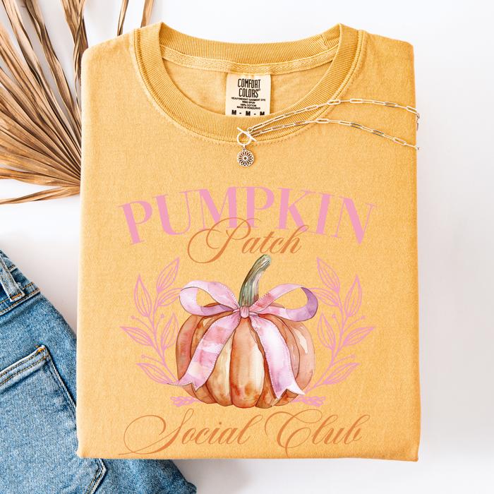 Pumpkin Patch Social Club Watercolor Leopard Print Pumpkins Hand Painted Bouquet Autumn Harvest Comfort Colors Tee