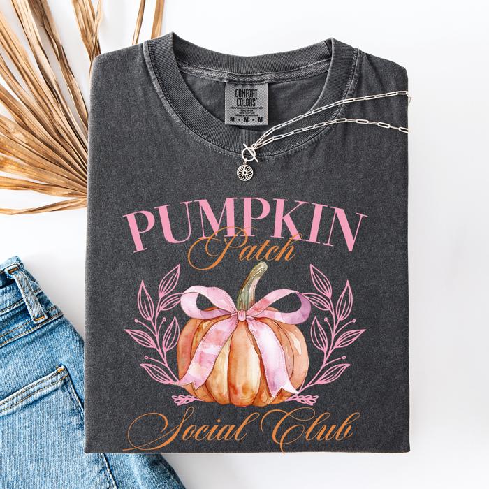 Pumpkin Patch Social Club Watercolor Leopard Print Pumpkins Hand Painted Bouquet Autumn Harvest Comfort Colors Tee