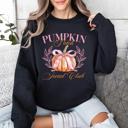 Small Black Pumpkin Patch Social Club Autumn Florals Sunflowers Patchwork Harvest Moon Motif Sweatshirt