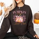Large Dark Chocolate Brown Pumpkin Patch Social Club Autumn Florals Sunflowers Patchwork Harvest Moon Motif Sweatshirt