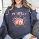 XXXL Dark Gray Heather Pumpkin Patch Social Club Autumn Florals Sunflowers Patchwork Harvest Moon Motif Sweatshirt