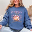 XXL Indigo Blue Pumpkin Patch Social Club Autumn Florals Sunflowers Patchwork Harvest Moon Motif Sweatshirt
