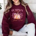 XXL Maroon Pumpkin Patch Social Club Autumn Florals Sunflowers Patchwork Harvest Moon Motif Sweatshirt