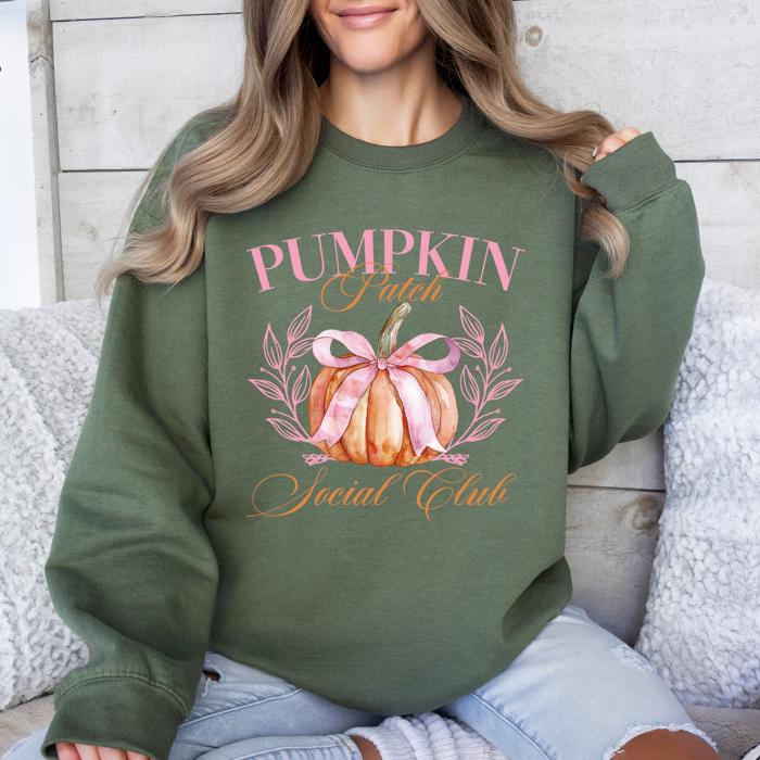 Pumpkin Patch Social Club Autumn Florals Sunflowers Patchwork Harvest Moon Motif Sweatshirt