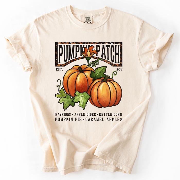 Pumpkin Patch Leopard Print Watercolor Pumpkins And Bouquet Autumn Comfort Colors Tee