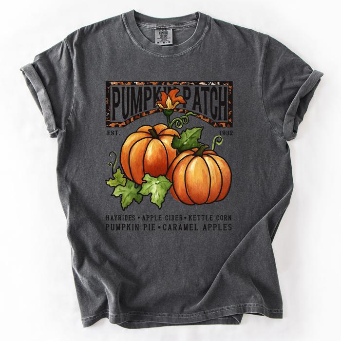 Pumpkin Patch Leopard Print Watercolor Pumpkins And Bouquet Autumn Comfort Colors Tee