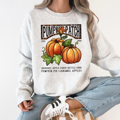 Pumpkin Patch Autumn Sunflowers Floral Motif Vintage Halloween Themed Cozy Seasonal Sweatshirt