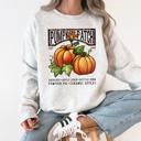 Medium Ash Light Gray Pumpkin Patch Autumn Sunflowers Floral Motif Vintage Halloween Themed Cozy Seasonal Sweatshirt