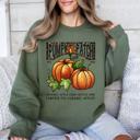 XXL Military Green Pumpkin Patch Autumn Sunflowers Floral Motif Vintage Halloween Themed Cozy Seasonal Sweatshirt
