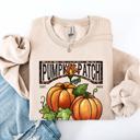 XXL Sand Pumpkin Patch Autumn Sunflowers Floral Motif Vintage Halloween Themed Cozy Seasonal Sweatshirt