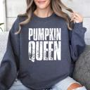 XXL Dark Gray Heather Pumpkin Queen Autumn Floral Sunflowers Harvest Cozy Knit Warm Nights Graphic Sweatshirt