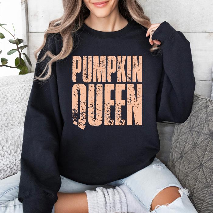 Pumpkin Queen Autumn Floral Sunflowers Harvest Cozy Knit Warm Nights Graphic Sweatshirt