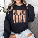 XL Black Pumpkin Queen Autumn Floral Sunflowers Harvest Cozy Knit Warm Nights Graphic Sweatshirt