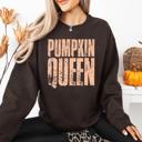 Small Dark Chocolate Brown Pumpkin Queen Autumn Floral Sunflowers Harvest Cozy Knit Warm Nights Graphic Sweatshirt