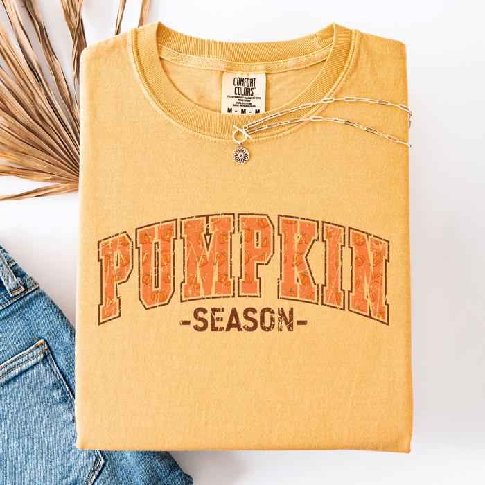 Pumpkin Season Classic Varsity Halloween Fall Autumn Watercolor Leopard Pumpkins Bouquet Comfort Colors Tee