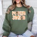 Medium Military Green Pumpkin Season Leopard Print Watercolor Bouquet Pattern With Classic Autumn Vibe Sweatshirt