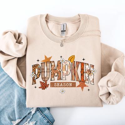 Pumpkin Season, Stars And Leaves Watercolor Autumn Scene Print Sweatshirt