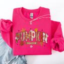 Medium Heliconia Bright Pink Pumpkin Season, Stars And Leaves Watercolor Autumn Scene Print Sweatshirt