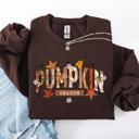 XXL Dark Chocolate Pumpkin Season, Stars And Leaves Watercolor Autumn Scene Print Sweatshirt