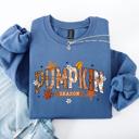 XXXL Indigo Blue Pumpkin Season, Stars And Leaves Watercolor Autumn Scene Print Sweatshirt