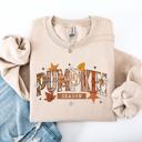 Small Sand Pumpkin Season, Stars And Leaves Watercolor Autumn Scene Print Sweatshirt
