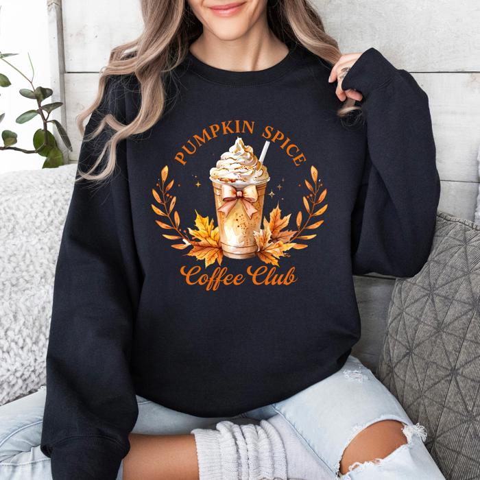 Pumpkin Spice Coffee Club Autumnal Coffeehouse Vibes Cozy Fall Scene Sweatshirt