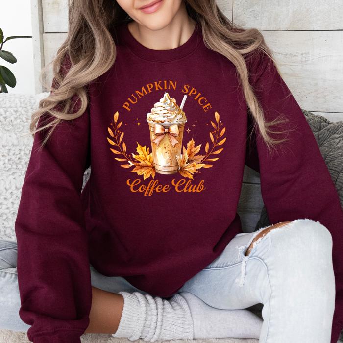 Pumpkin Spice Coffee Club Autumnal Coffeehouse Vibes Cozy Fall Scene Sweatshirt