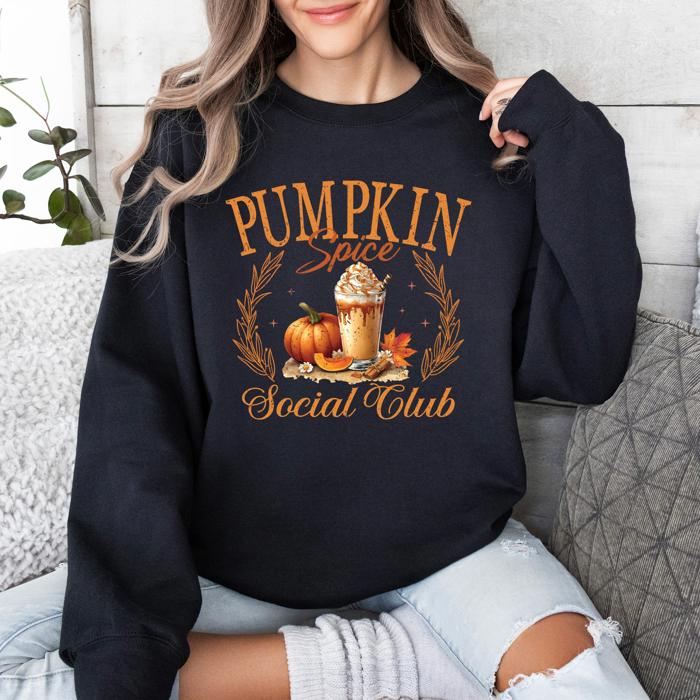 Pumpkin Spice Social Club Autumn Night Watercolor Illustration Edition Sweatshirt