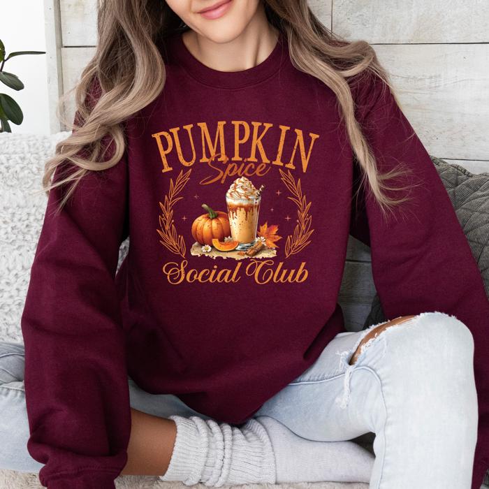 Pumpkin Spice Social Club Autumn Night Watercolor Illustration Edition Sweatshirt