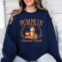 Large Navy Pumpkin Spice Social Club Autumn Night Watercolor Illustration Edition Sweatshirt