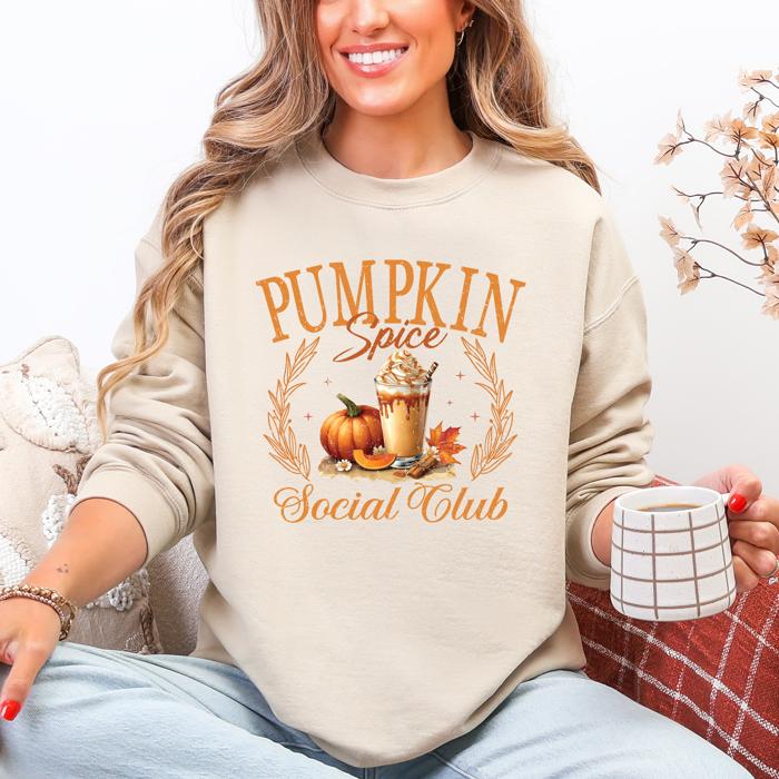 Pumpkin Spice Social Club Autumn Night Watercolor Illustration Edition Sweatshirt