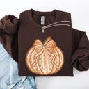  Pumpkin Faux Lace Coquette Pattern Watercolor Scene Halloween Autumn Fall Sweatshirt