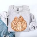 Medium Ash Light Gray Pumpkin Faux Lace Coquette Pattern Watercolor Scene Halloween Autumn Fall Sweatshirt