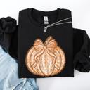 XL Black Pumpkin Faux Lace Coquette Pattern Watercolor Scene Halloween Autumn Fall Sweatshirt