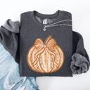 XXL Dark Gray Heather Pumpkin Faux Lace Coquette Pattern Watercolor Scene Halloween Autumn Fall Sweatshirt