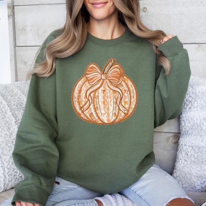 Pumpkin Faux Lace Coquette Pattern Watercolor Scene Halloween Autumn Fall Sweatshirt