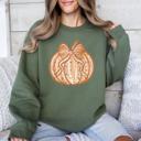 Small Military Green Pumpkin Faux Lace Coquette Pattern Watercolor Scene Halloween Autumn Fall Sweatshirt