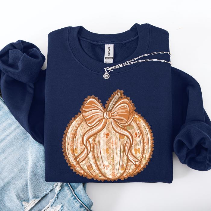 Pumpkin Faux Lace Coquette Pattern Watercolor Scene Halloween Autumn Fall Sweatshirt