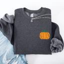 Large Dark Gray Heather Pumpkin Halloween Fall Autumn Pocket Cozy Floral Sunflower Autumnal Design Sweatshirt