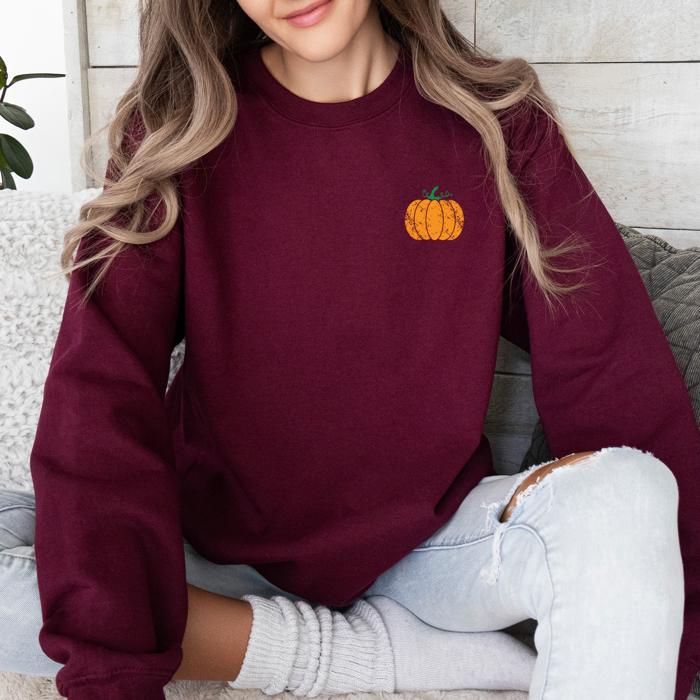 Pumpkin Halloween Fall Autumn Pocket Cozy Floral Sunflower Autumnal Design Sweatshirt